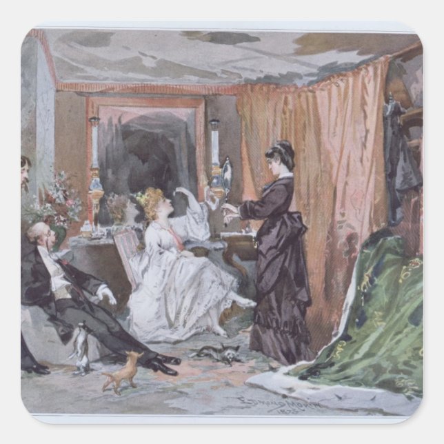 Pegatina Cuadrada El Vestido de Hortense Schneider (Anverso)