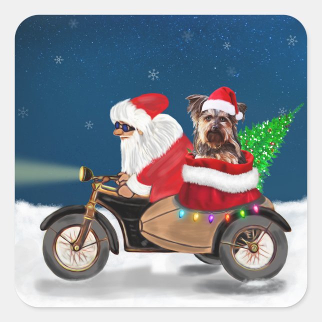 Pegatina Cuadrada El viaje de Santa Claus en motocicleta de Yorkshir (Anverso)