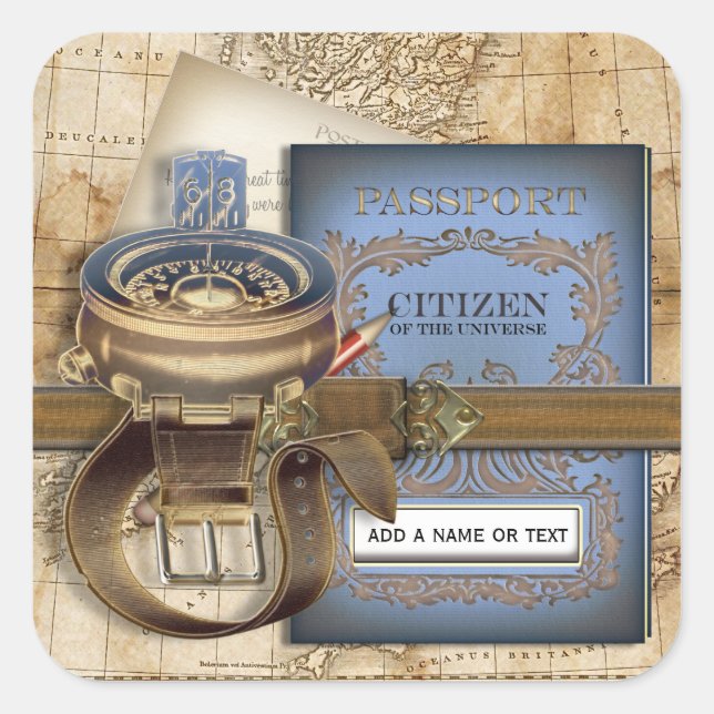 Pegatina Cuadrada El viajero personalizado (Anverso)