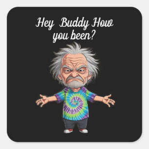 Pegatina Cuadrada El viejo Chibi con los brazos extendidos