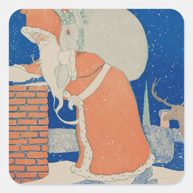 Pegatina Cuadrada El viejo Papá Noel en las vacaciones de Chimney (Anverso)