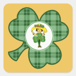 Pegatina Cuadrada El Viejo Pequeño Chica Irlandés del Día de San Pat