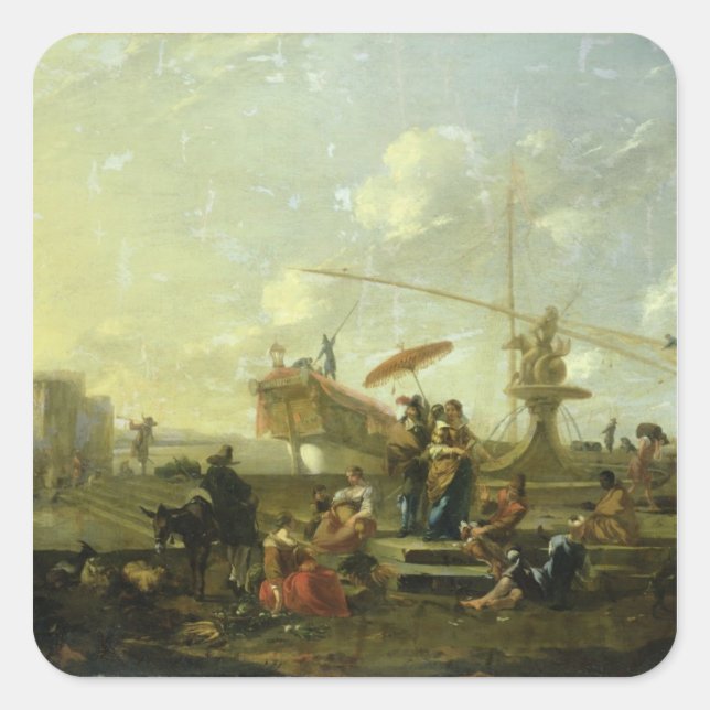 Pegatina Cuadrada El viejo puerto de Génova (Anverso)