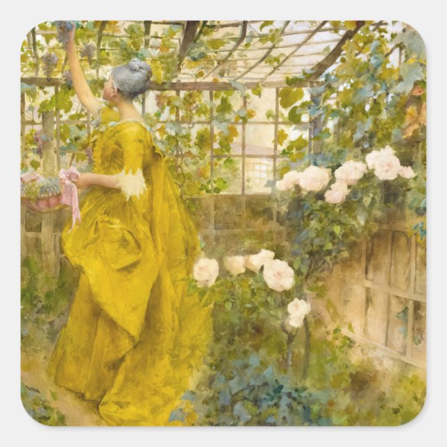 Pegatina Cuadrada El vino, 1884 por Carl Larsson (Anverso)