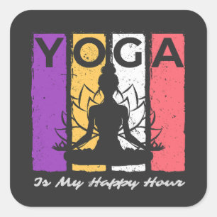 Pegatina Cuadrada El Yoga Es Mi Hora Feliz Vintage Dicho De Yoga