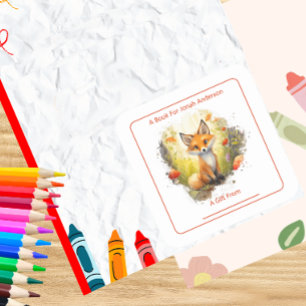 Pegatina Cuadrada El Zorro Encantador En La Librería Forestal