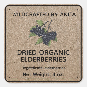 Pegatina Cuadrada Elderberries secas de elaboración artesanal Kraft