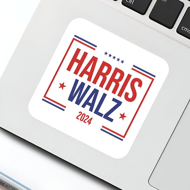 Pegatina Cuadrada Elección de Campaña de Harris Walz (Harris Walz Campaign Election Square Sticker on a Laptop
)