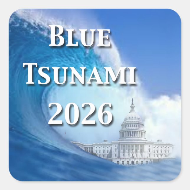 Pegatina Cuadrada Elección Tsunami Azul 2026 (Anverso)