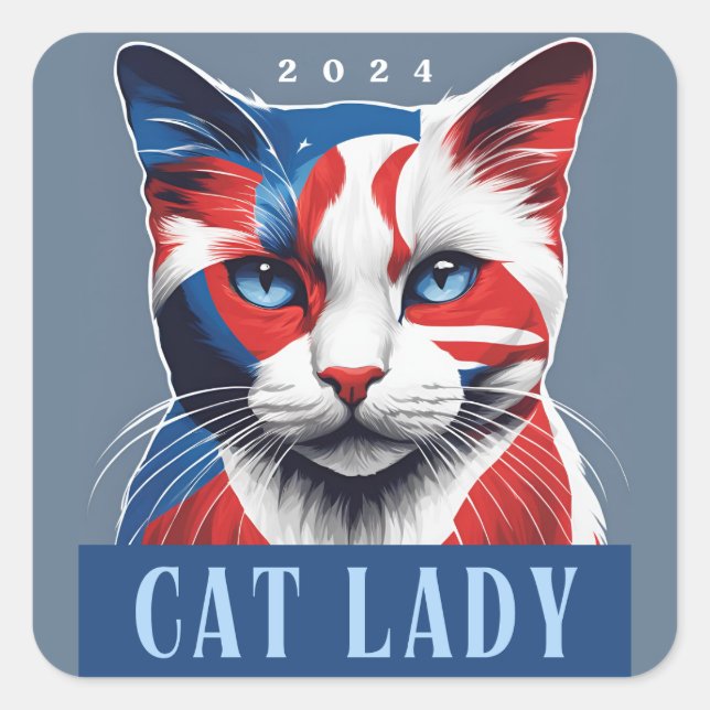 Pegatina Cuadrada Elecciones 2024 de la Orgullosa Dama de Gato Demóc (Anverso)