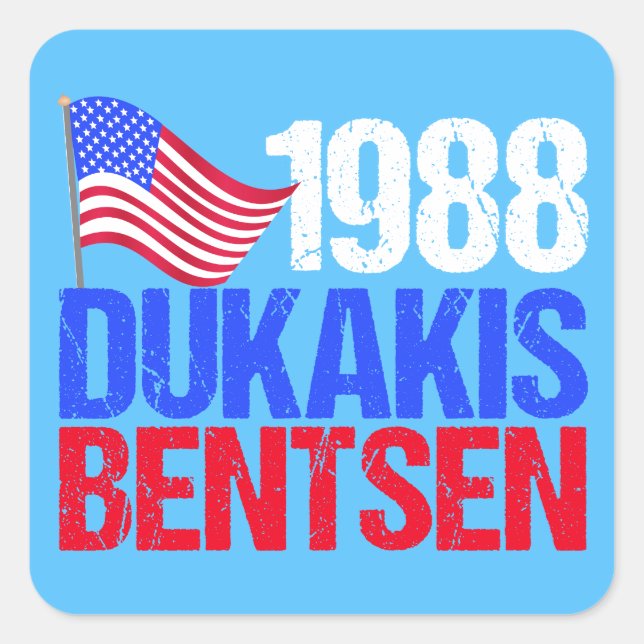 Pegatina Cuadrada Elecciones Retro de Dukakis Bentsen 1988 (Anverso)