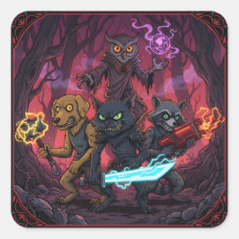 Pegatina Cuadrada Electric Fantasy Animal Warrior Art
