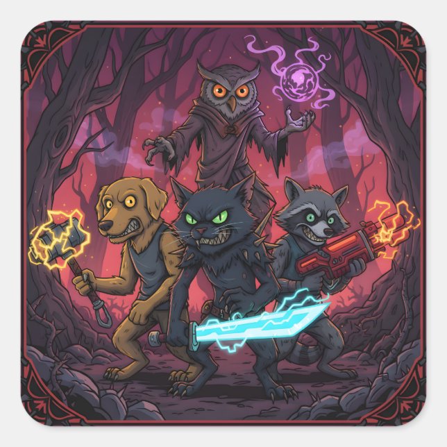 Pegatina Cuadrada Electric Fantasy Animal Warrior Art (Anverso)