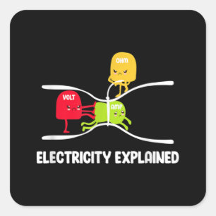 Pegatina Cuadrada Electricidad Explicada Volt Ohm Amp Funny Electric