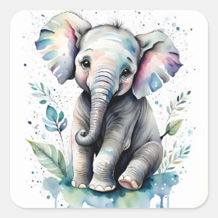 Pegatina Cuadrada Elefante 