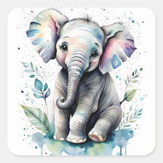 Pegatina Cuadrada Elefante