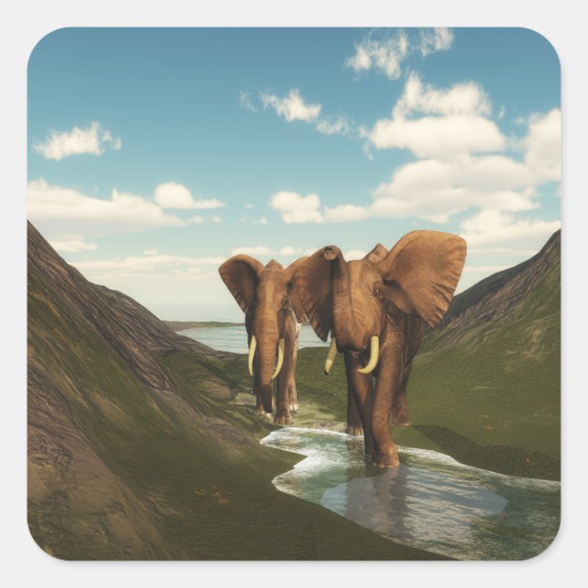 Pegatina Cuadrada Elefante (Anverso)