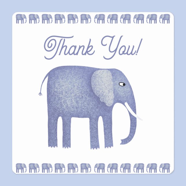 Pegatina Cuadrada Elefante Azul Gracias (Blue elephant watercolor thank you sticker)