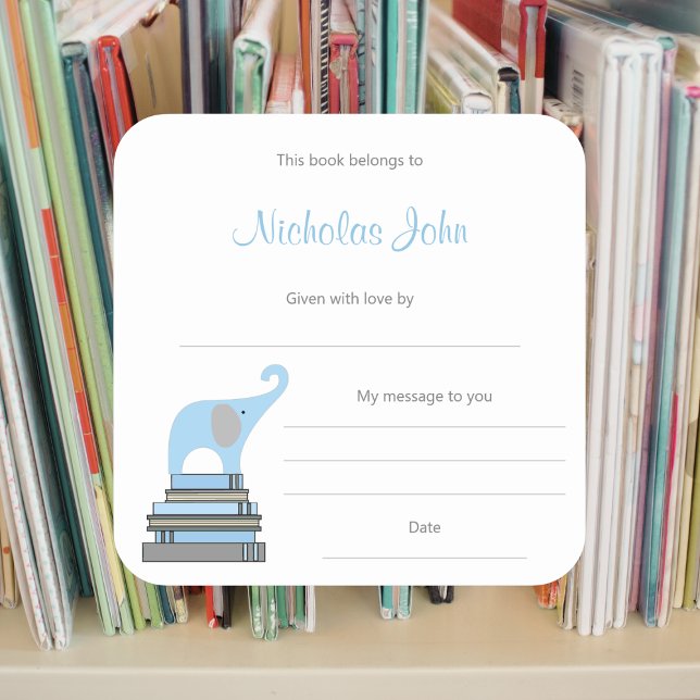 Pegatina Cuadrada Elefante azul y gris en placa de libro Books (Subido por el creador)