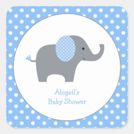 Pegatina Cuadrada Elefante Baby Shower Squ de puntos de polka azul y