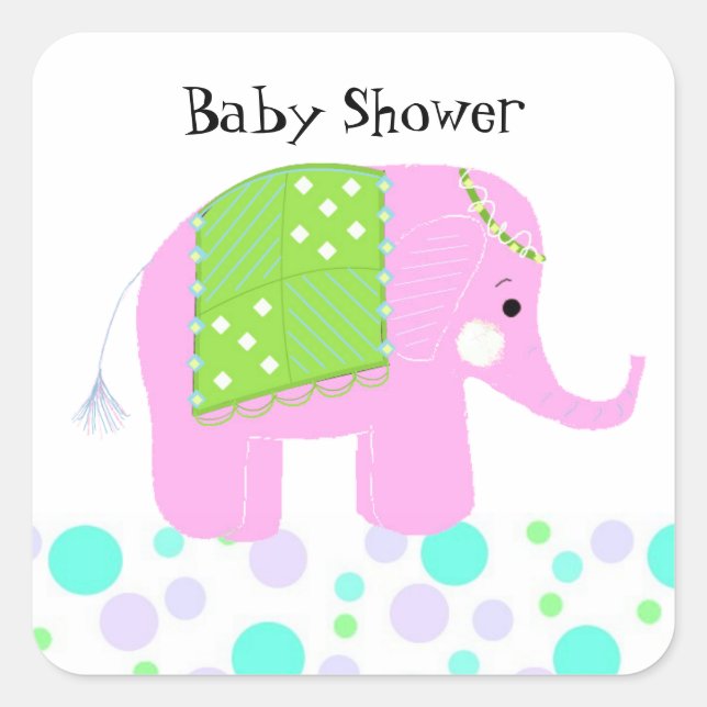 Pegatina Cuadrada Elefante Bebé Gracias (Anverso)