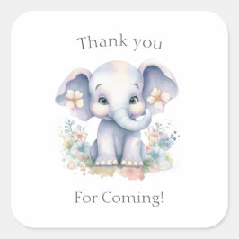 Pegatina Cuadrada Elefante bebé lindo con flores Baby Shower