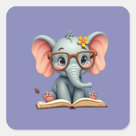 Pegatina Cuadrada Elefante Bebé Sabio