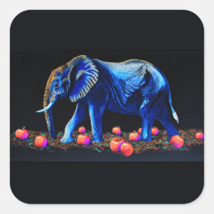 Pegatina Cuadrada Elefante Brillante y Manzanas Rojas