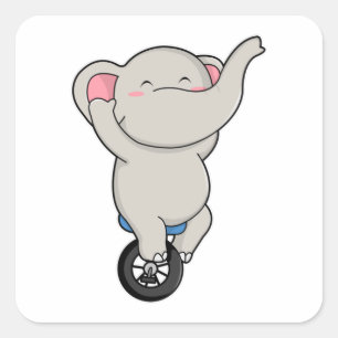 Pegatina Cuadrada Elefante como artista en circo con neumáticos