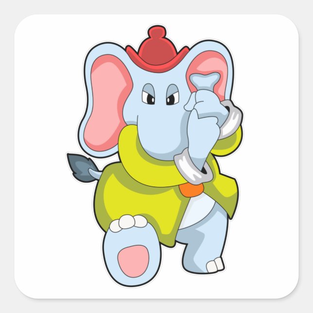 Pegatina Cuadrada Elefante como bombero con protectores (Anverso)