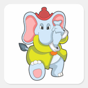 Pegatina Cuadrada Elefante como bombero con protectores