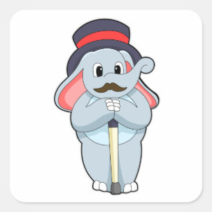 Pegatina Cuadrada Elefante como Caballero con Gorra y palo para cami
