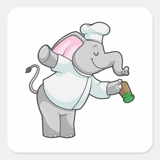 Pegatina Cuadrada Elefante como chef con agitador de sal (Anverso)