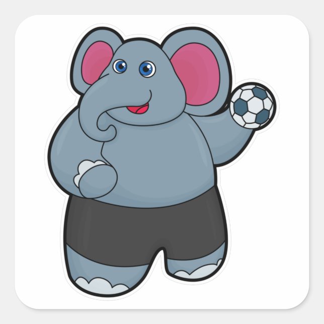 Pegatina Cuadrada Elefante como jugador de balonmano con balonmano (Anverso)