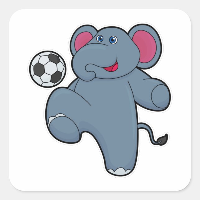 Pegatina Cuadrada Elefante como jugador de fútbol con pelota de fútb (Anverso)