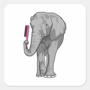 Pegatina Cuadrada Elefante como peluquero con comb