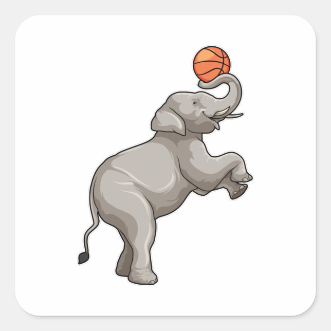 Pegatina Cuadrada Elefante con baloncesto (Anverso)