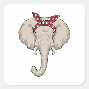 Pegatina Cuadrada Elefante con Bandana