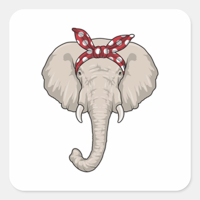Pegatina Cuadrada Elefante con Bandana (Anverso)
