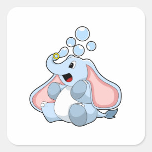 Pegatina Cuadrada Elefante con burbujas de agua