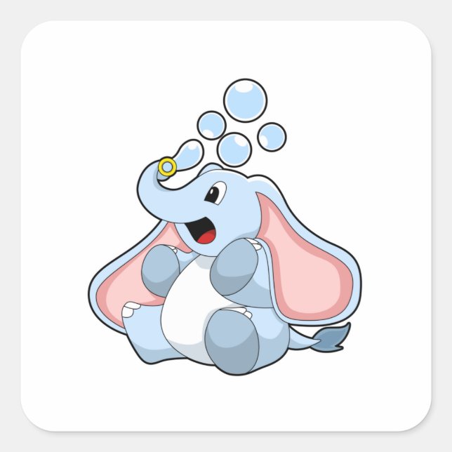 Pegatina Cuadrada Elefante con burbujas de agua (Anverso)