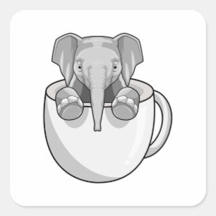 Pegatina Cuadrada Elefante con copa
