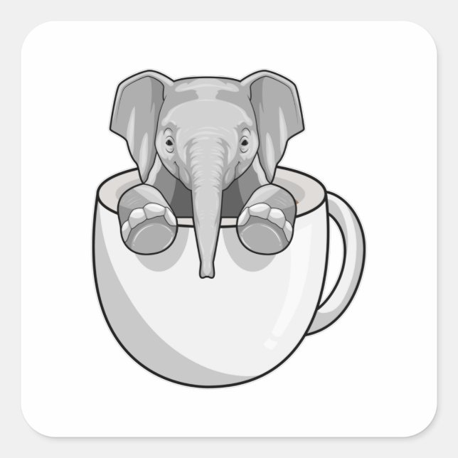 Pegatina Cuadrada Elefante con copa (Anverso)