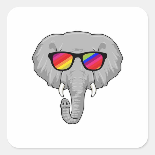 Pegatina Cuadrada Elefante con gafas de sol (Anverso)