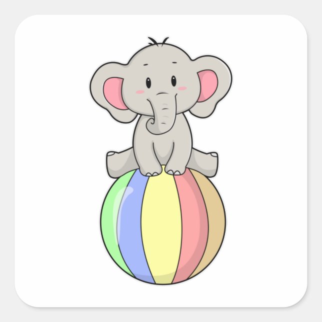 Pegatina Cuadrada Elefante con globo (Anverso)