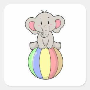 Pegatina Cuadrada Elefante con globo