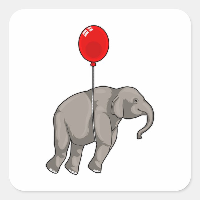 Pegatina Cuadrada Elefante con globo (Anverso)