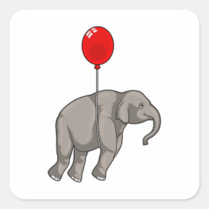 Pegatina Cuadrada Elefante con globo