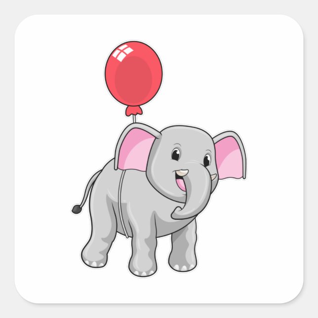 Pegatina Cuadrada Elefante con globo (Anverso)