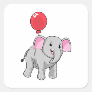 Pegatina Cuadrada Elefante con globo